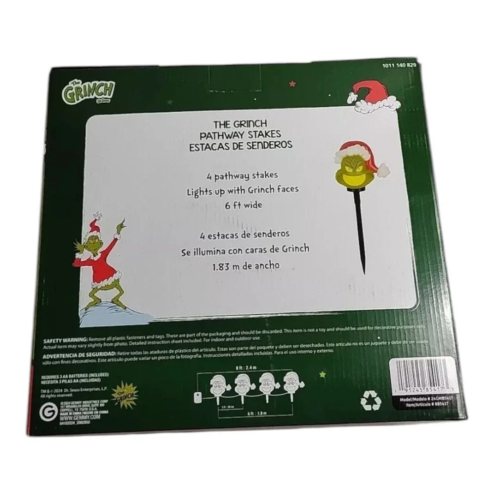 Christmas Grinch Battery-Operated Pathway Stakes (4‎ Count) With Santa Hat LED